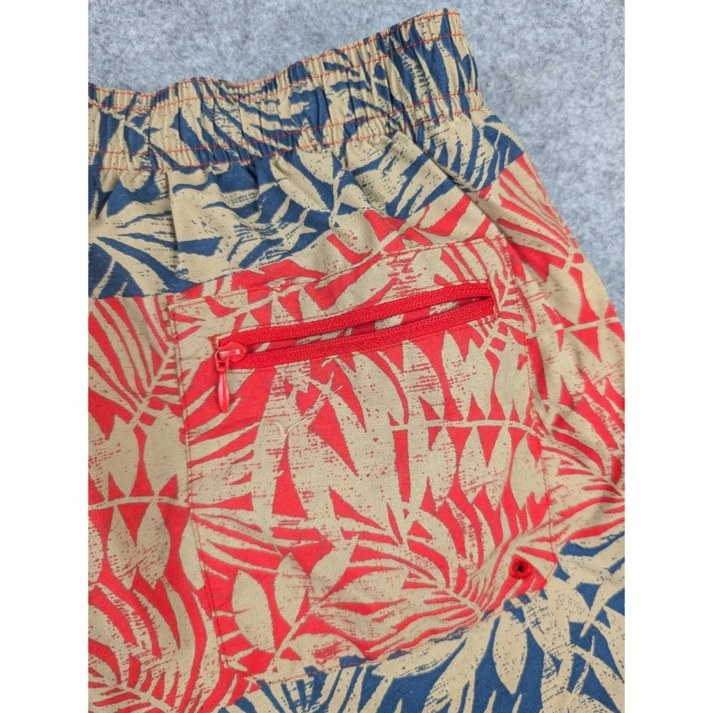 Columbia Mens Tropical Palm Print Swim Trunks Red Navy Board Shorts Size Medium